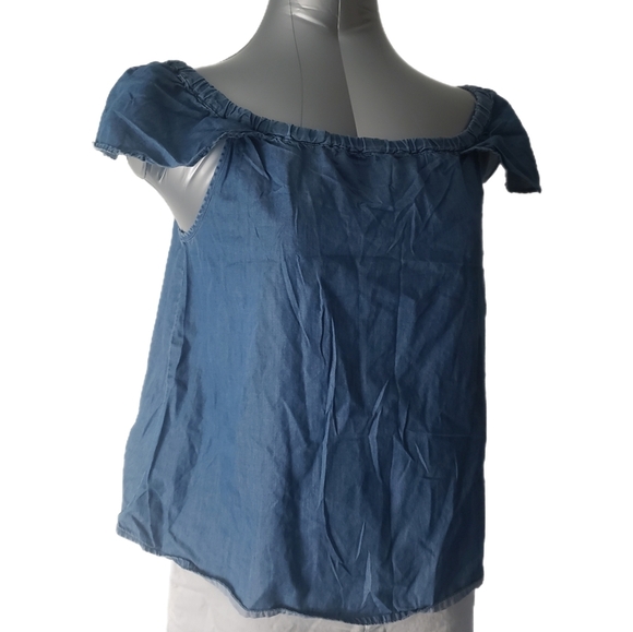 J.Crew Blue Chambray Off-Shoulder Top – Size S - Picture 1 of 6